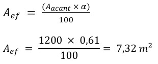 (𝐴𝑎𝑐𝑎𝑛𝑡 × 𝛼) 𝐴𝑒𝑓 = 100 𝐴𝑒𝑓 = 1200 × 0,61 = 7,32 𝑚² 100