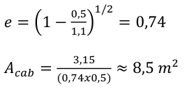 1/2 0,5 𝑒= (1 − = 0,74 1,1) 3,15 (0,74𝑥0,5) ≈8,5 𝑚2 𝐴𝑐𝑎𝑏=